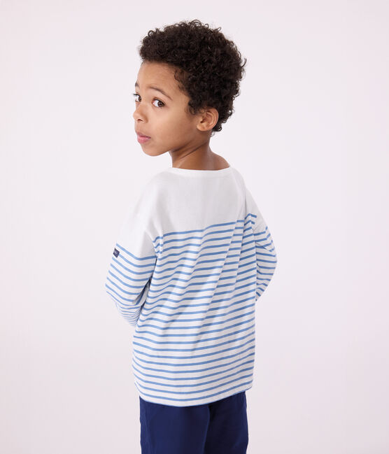 Langärmeliges Kinder-T-Shirt "Marinière" aus Baumwolle weiss MARSHMALLOW/blau ALASKA