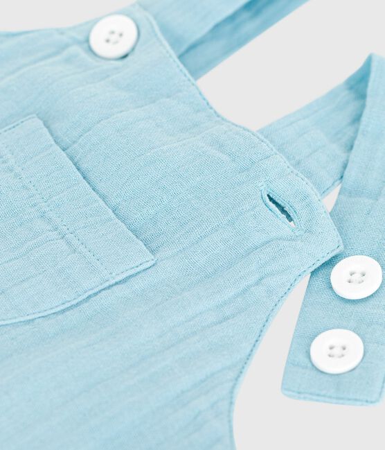 Kurzbeinige Baby-Latzhose aus einfarbigem Musselin-Stoff blau AQUATIC