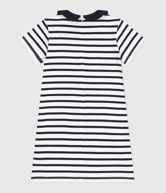 Kurzärmeliges Kinder-Kleid aus Baumwolle  weiss MARSHMALLOW/blau SMOKING