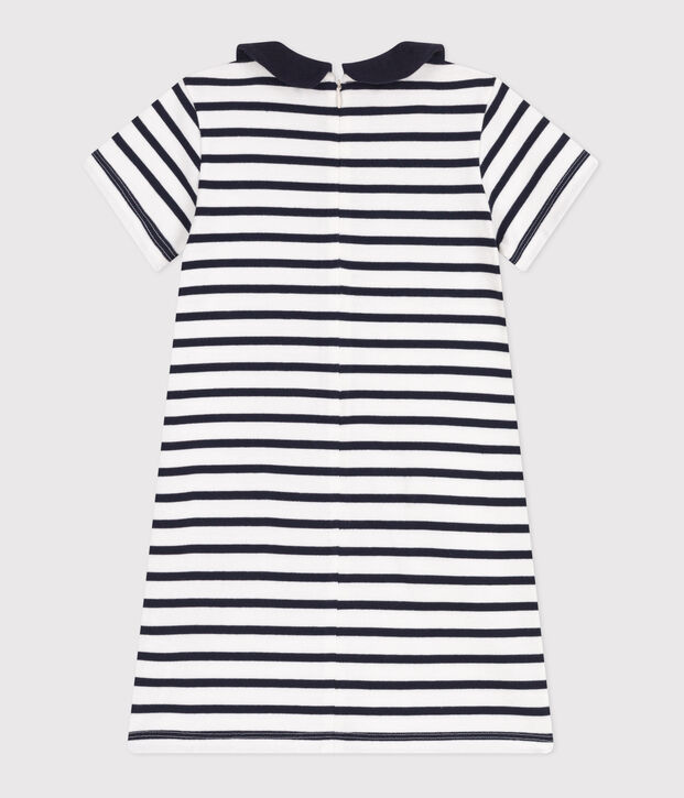 Kurz&auml;rmeliges Kinder-Kleid aus Baumwolle weiss/blau