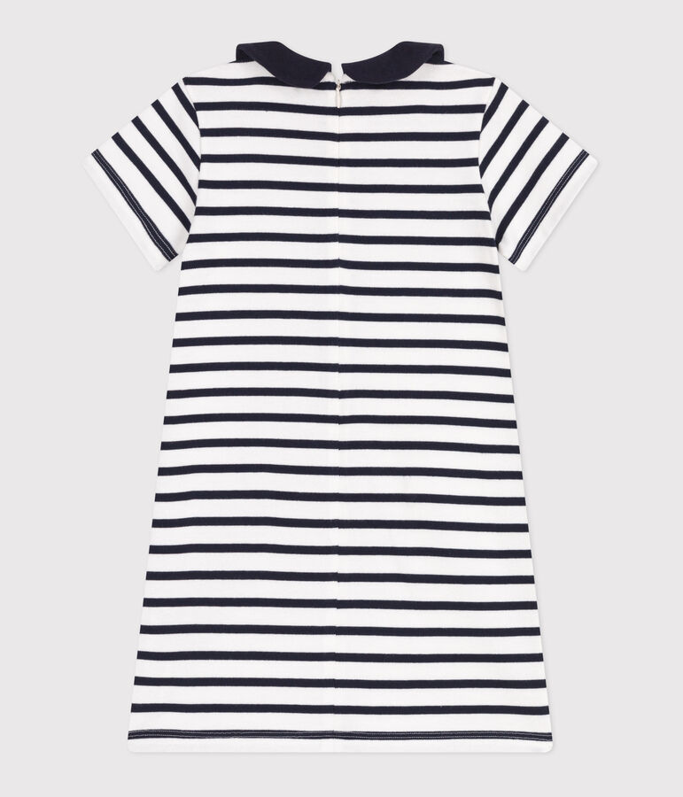 Kurz&auml;rmeliges Kinder-Kleid aus Baumwolle weiss/blau