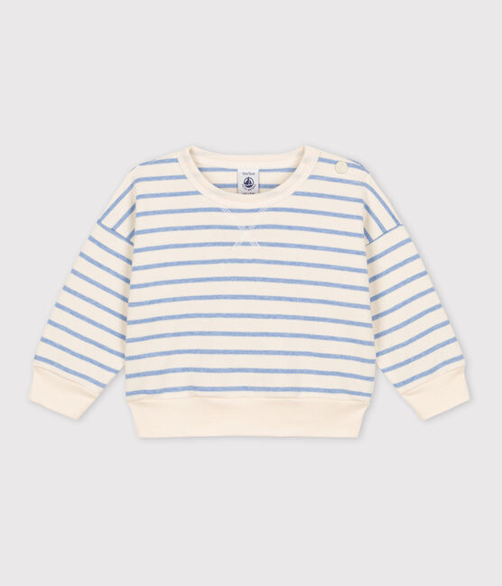 Baby-Sweatshirt aus Baumwolle mit Marinestreifen weiss AVALANCHE/ SKY CHINE