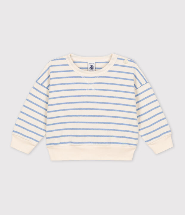 Baby-Sweatshirt aus Baumwolle mit Marinestreifen naturfarben/blau