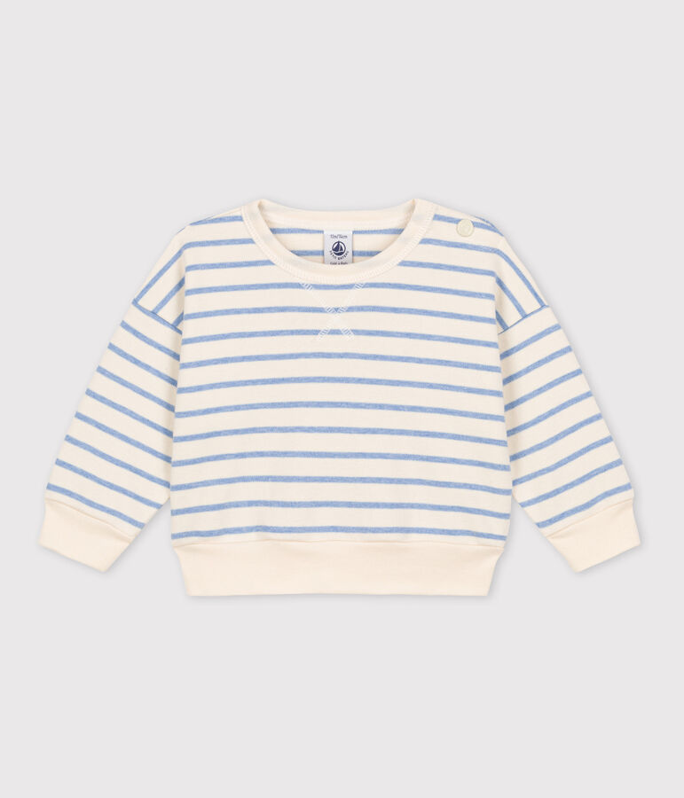 Baby-Sweatshirt aus Baumwolle mit Marinestreifen naturfarben/blau