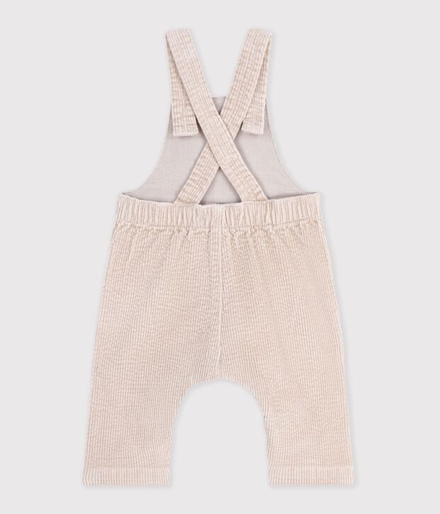Langbeinige Baby-Latzhose aus einfarbigem Feincord naturfarben