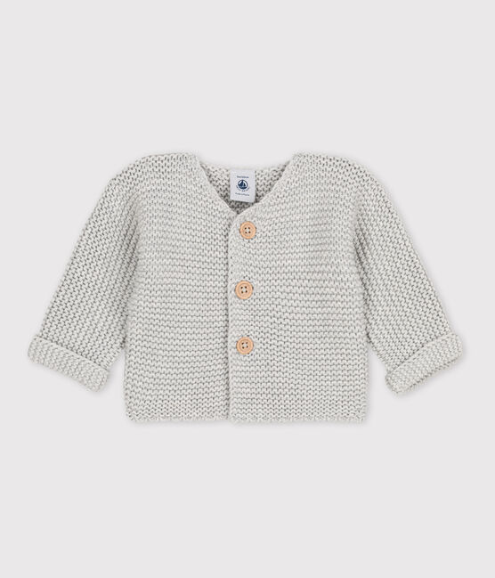 Baby-Cardigan kraus rechts gestrickt aus Baumwolle grau BELUGA CHINE