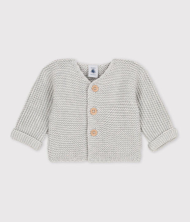 Baby-Cardigan kraus rechts gestrickt aus Baumwolle BELUGA CHINE