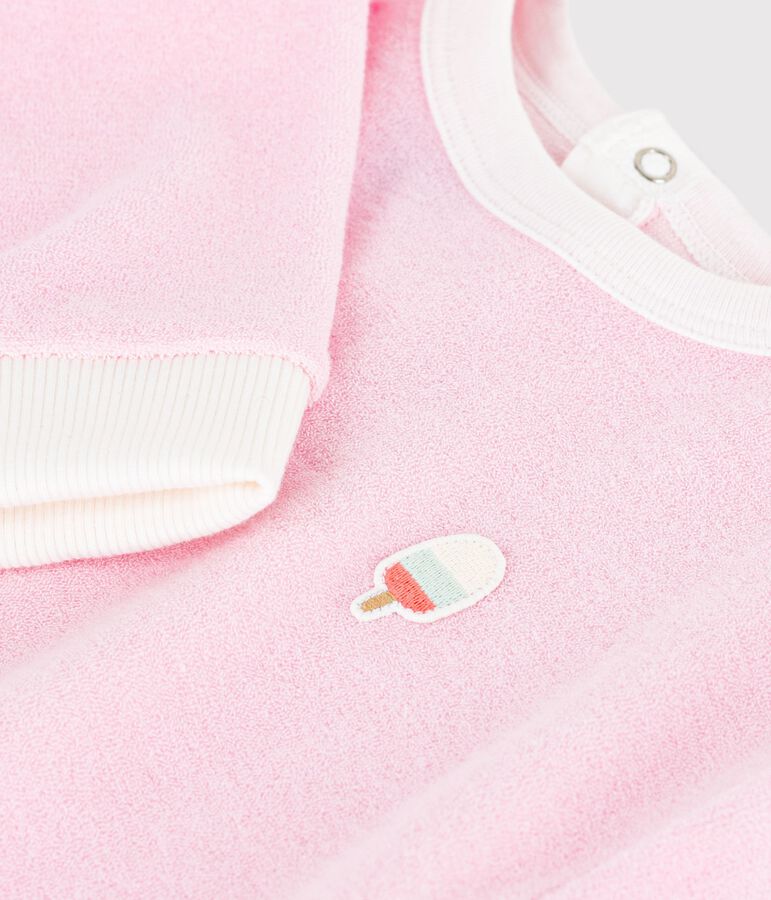 Baby-Kapuzensweatshirt aus einfarbiger Baumwolle und Eis-Aufn&auml;her rosa