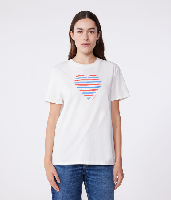Damen T-Shirt Le Droit aus einfarbiger Baumwolle weiss MARSHMALLOW