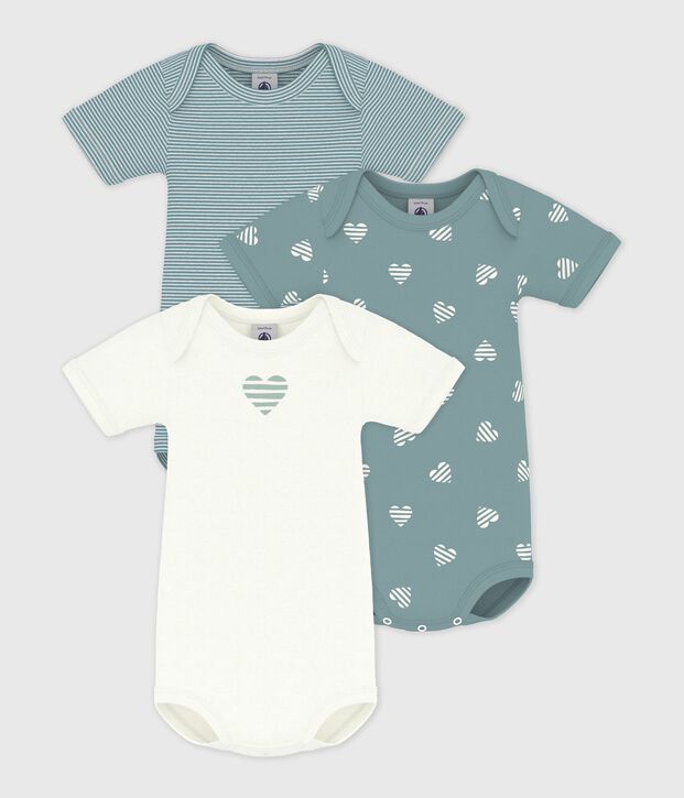 Set kurz&auml;rmeliger Baby-Bodys aus Baumwolle mit Herzmotiv vielfarbig