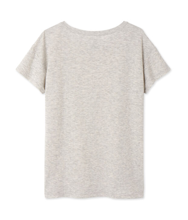 Meliertes Damen-Maxishirt aus extrafeinem, gedoppeltem Jersey grau