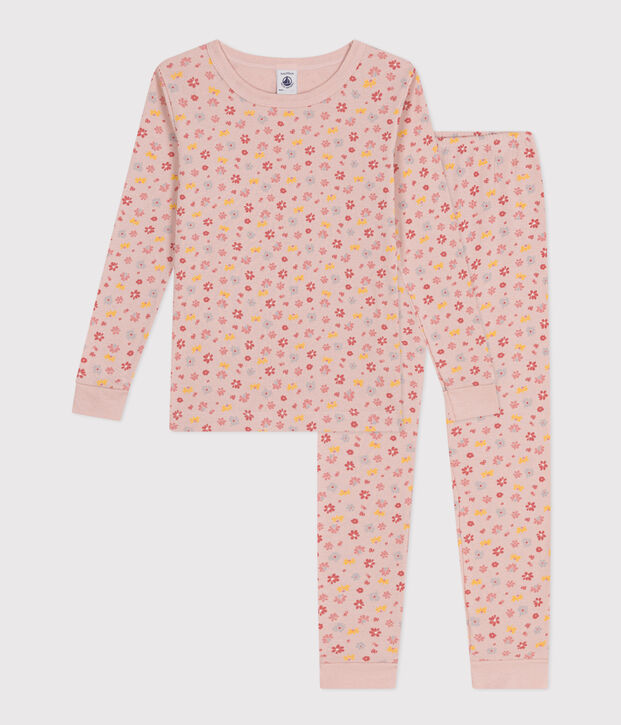 K&ouml;rpernaher Kinderpyjama aus Baumwolle mit Blumenmuster rosa/weiss