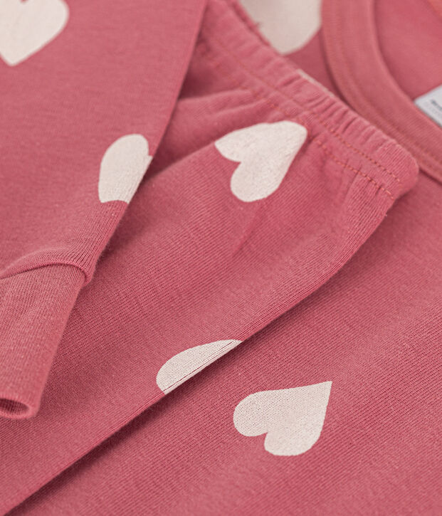 Kinder-Pyjama aus Baumwolle mit Herzmotiv rosa/weiss