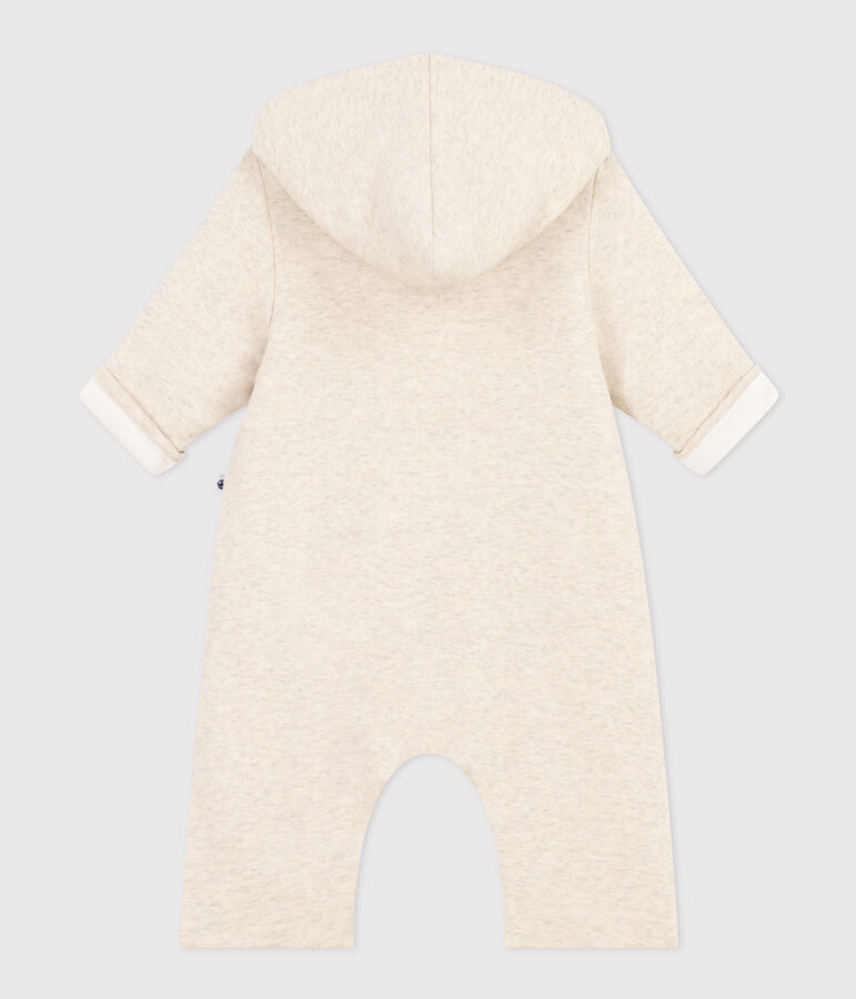 Langer wattierter Baby-Overall aus Baumwolle mit Kapuze beige