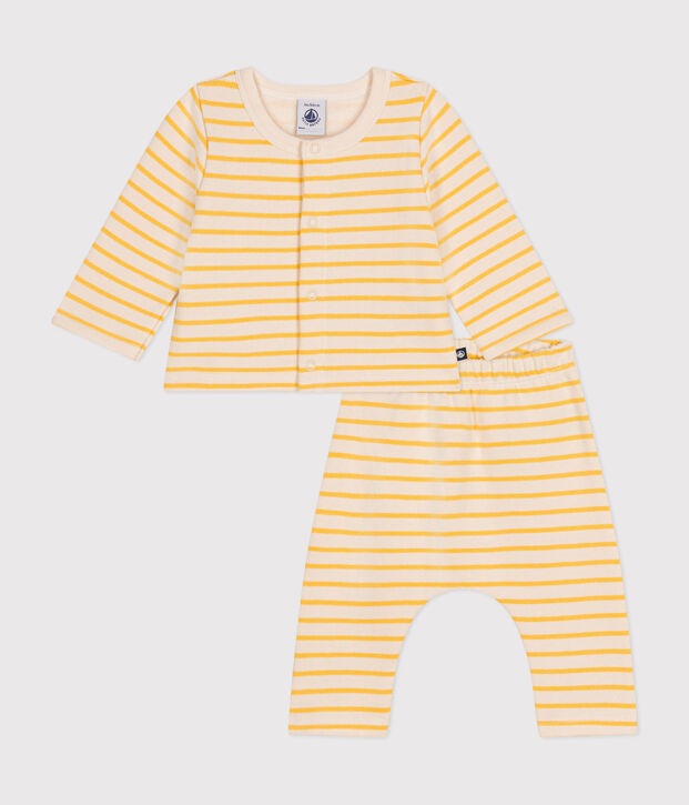 2-teiliges Baby-Set aus aufgerautem Molton naturfarben/gelb