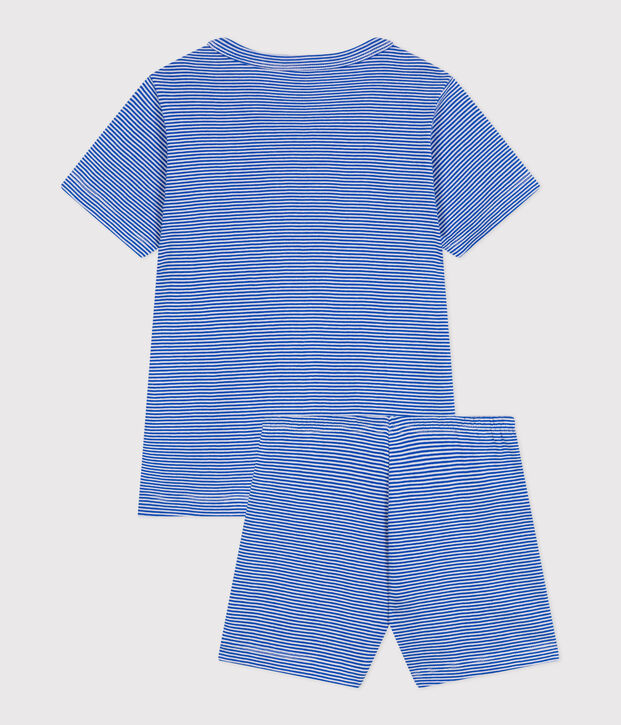 Kinder-Kurzpyjama aus Baumwolle mit Streifen blau/weiss