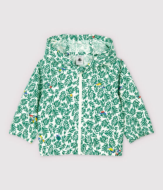 Baby-Windjacke aus beschichtetem Strick für Jungen weiss MARSHMALLOW/grün GAZON/ MULTICO