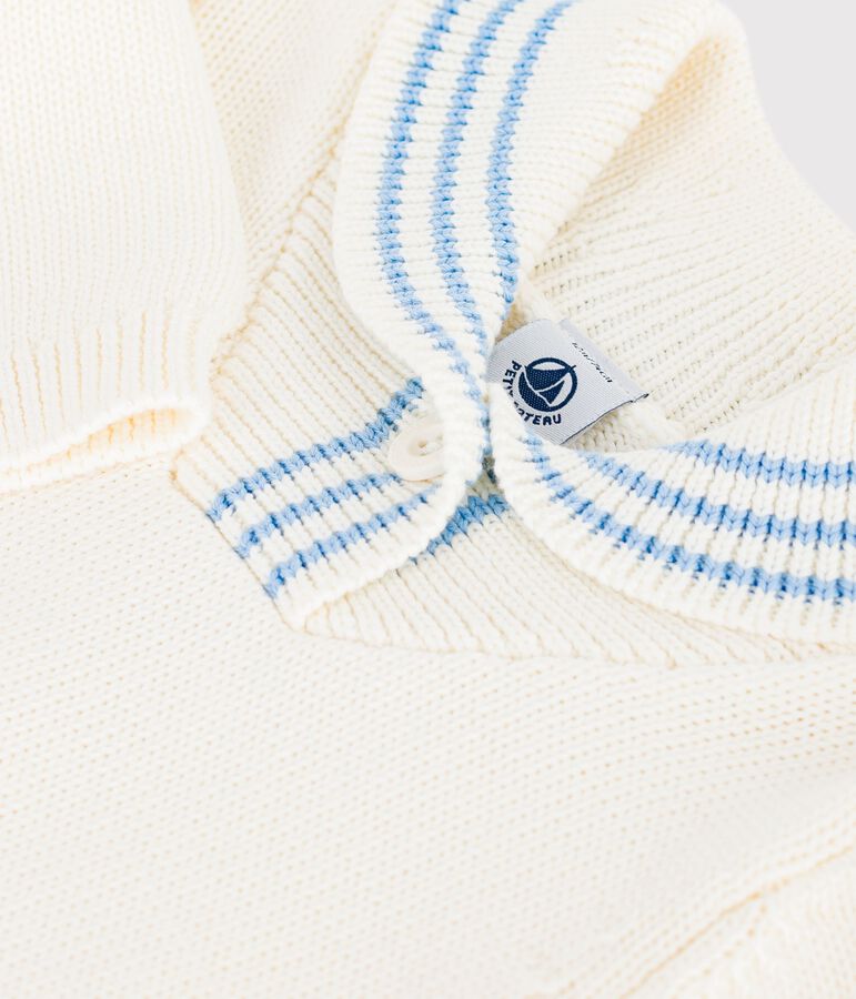 Baby-Pullover mit Schalkragen gestreifter Baumwolle naturfarben MILK