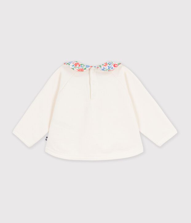 Baby-Sweatshirt aus einfarbiger Baumwolle mit gemustertem Kragen MILK