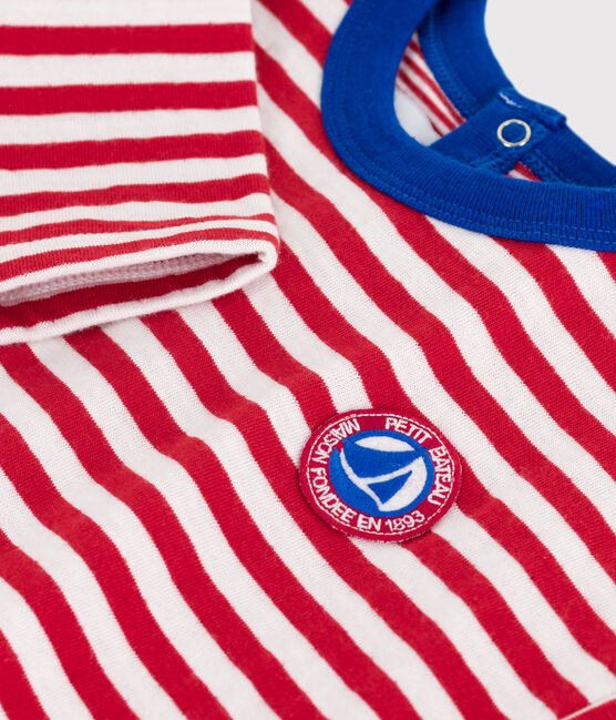 Langärmeliges Baby-T-Shirt aus Baumwolle mit Streifen rot POMPEI/ MILK