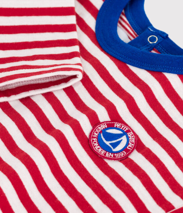 Lang&auml;rmeliges Baby-T-Shirt aus Baumwolle mit Streifen rot/naturfarben