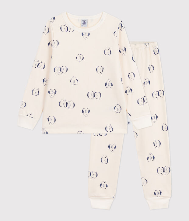 Kinder-Pyjama aus Molton mit Pinguinen blau/blau