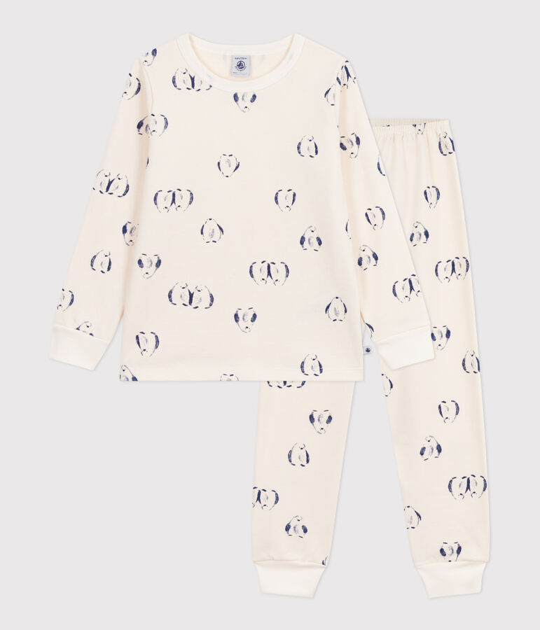 Kinder-Pyjama aus Molton mit Pinguinen blau/blau