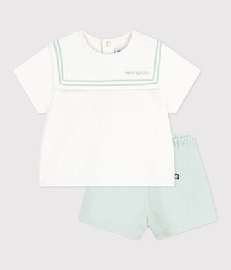 2-teiliges Baby-Set aus Baumwolle/Leinen, Oberteil mit Matrosenkragen