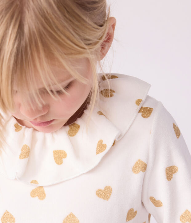 Pyjama aus Nicki mit goldenem Glitzer-Herz-Print naturfarben/gelb
