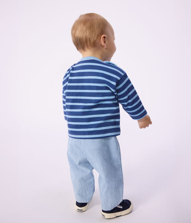 Baby-Streifenshirt aus Baumwolle mit M&ouml;wenaufn&auml;her blau/blau