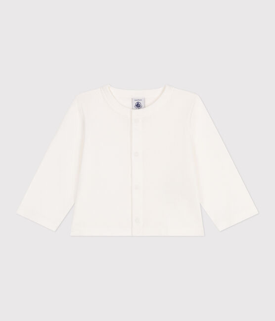 Baby-Cardigan aus einfarbiger Baumwolle weiss MARSHMALLOW