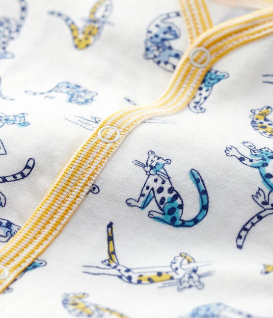 Baby-Strampler ohne Füße aus Baumwolle mit Panther-Muster weiss MARSHMALLOW/weiss MULTICO