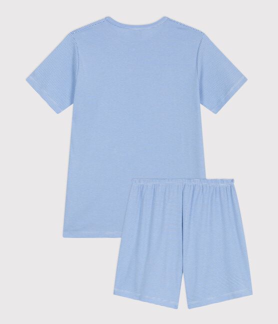 Kinder-Kurzpyjama aus Baumwolle mit Streifen blau EDNA/weiss MARSHMALLOW