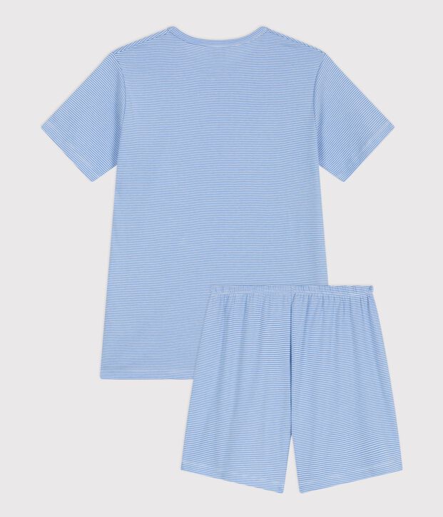Kinder-Kurzpyjama aus Baumwolle mit Streifen blau/weiss
