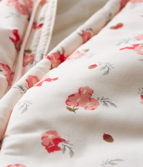 Baby-Fliegeroverall aus Mikrofaser für Mädchen rosa FLEUR/weiss MULTICO