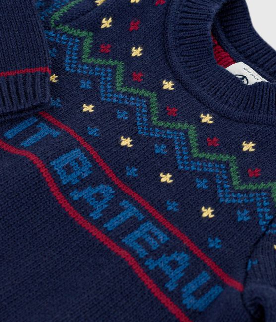 Baby-Pullover aus Wolle und Baumwolle mit Muster blau SOIR/ MULTICO