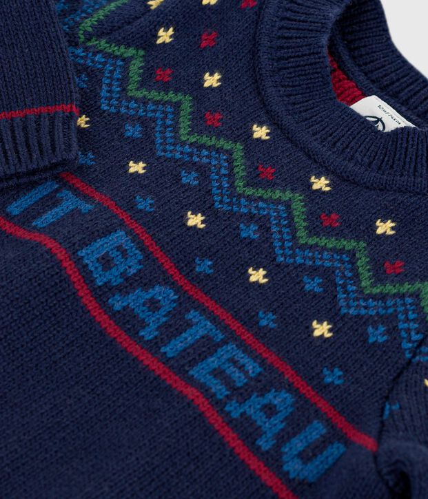 Baby-Pullover aus Wolle und Baumwolle mit Muster blau/vielfarbig