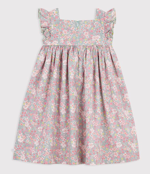 &Auml;rmelloses Kinder-Kleid aus Baumwolle mit Blumenmuster blau/vielfarbig