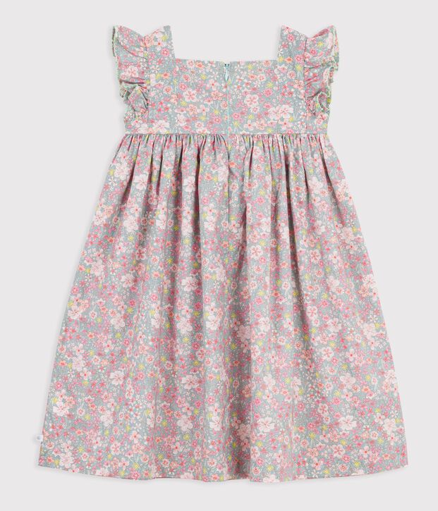 &Auml;rmelloses Kinder-Kleid aus Baumwolle mit Blumenmuster blau/vielfarbig