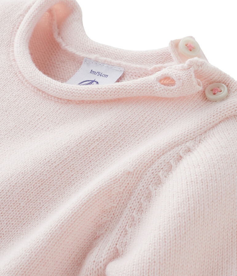 Langer Baby-Einteiler, Unisex, aus Baumwoll- und Wollstrick mit H&auml;schen rosa