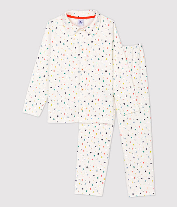 Kinderpyjama aus Bio-Baumwolle mit mehrfarbigem Buchstaben-Print f&uuml;r Jungen weiss/vielfarbig