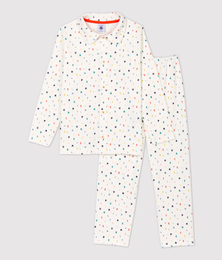 Kinderpyjama aus Bio-Baumwolle mit mehrfarbigem Buchstaben-Print f&uuml;r Jungen weiss/vielfarbig