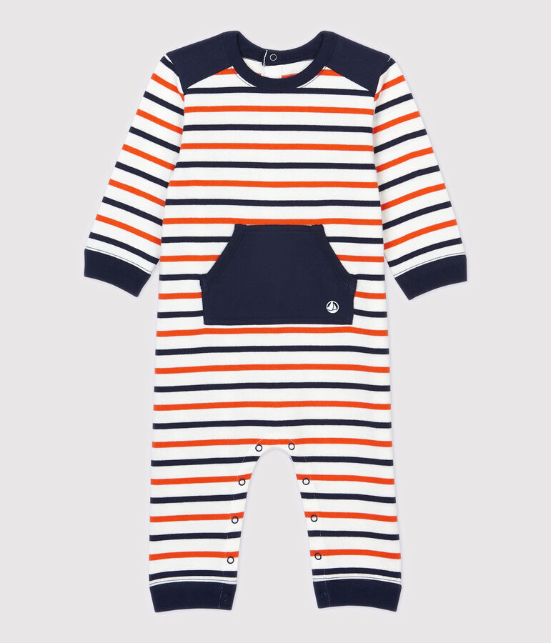 Baby-Overall aus Molton. weiss/blau/orange