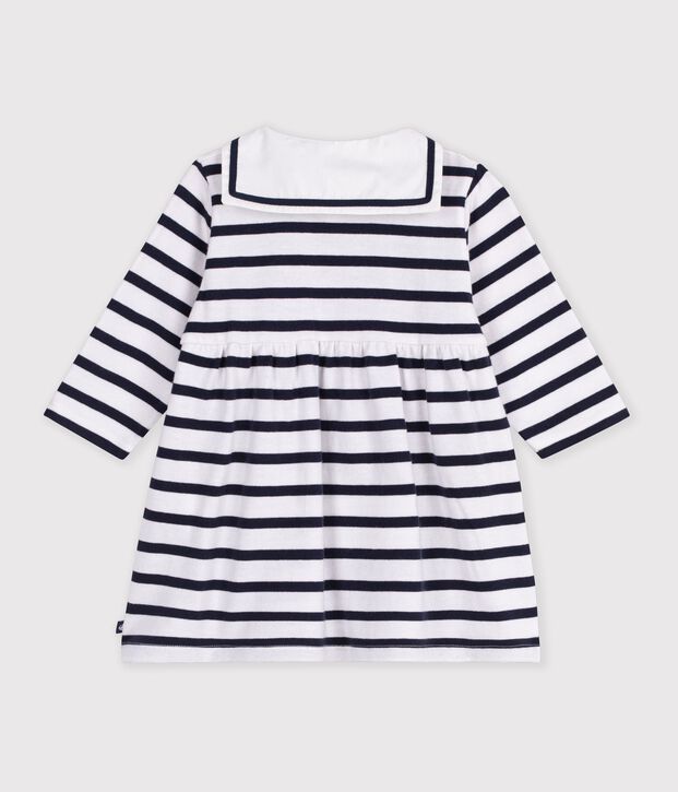 Lang&auml;rmeliges Babykleid aus Baumwolle mit Matrosenstreifen weiss/blau