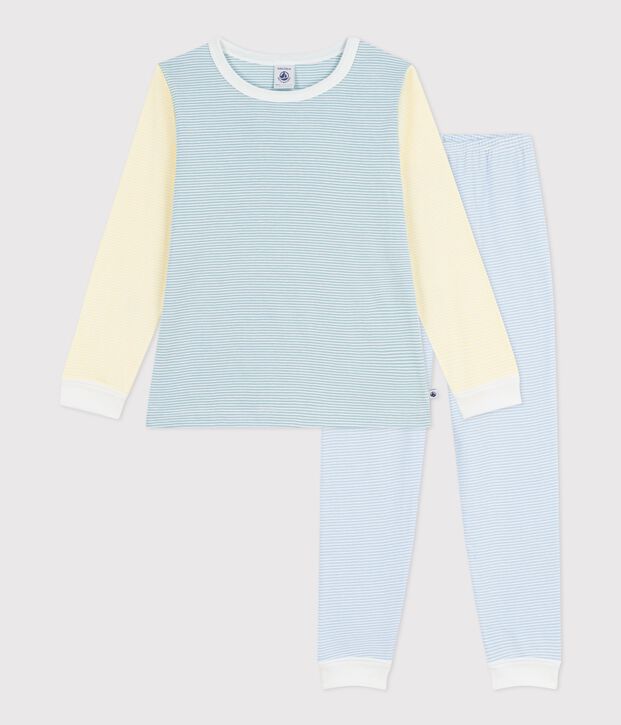 Kinder-Pyjama aus Baumwolle mit Streifen gr&uuml;n/vielfarbig
