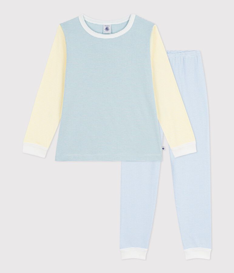 Kinder-Pyjama aus Baumwolle mit Streifen gr&uuml;n/vielfarbig