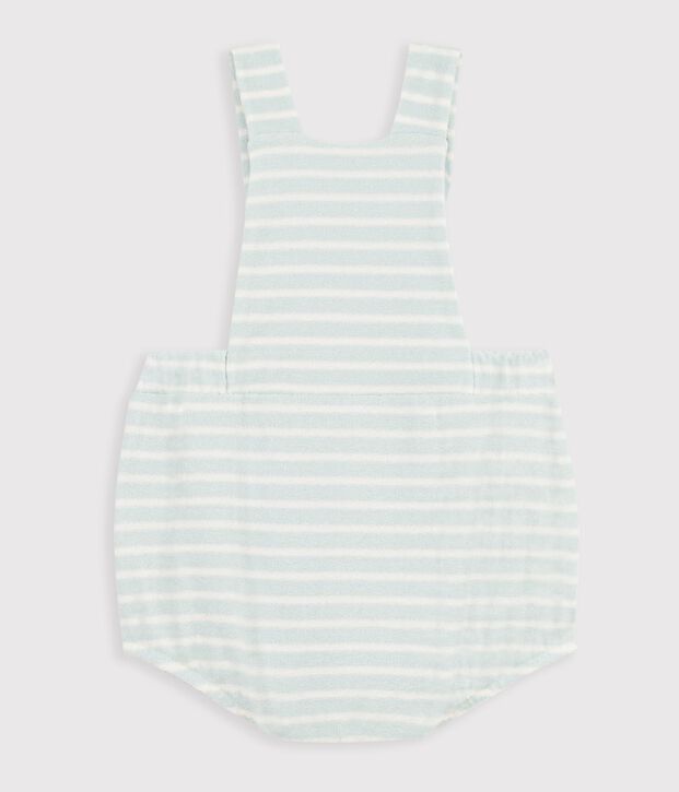 Baby-Kurzoverall aus Baumwollfrottee mit Streifen blau/naturfarben