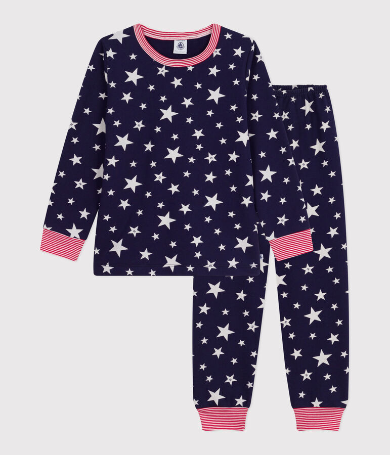 Kinder-Pyjama aus Molton mit Stern-Motiv blau/weiss