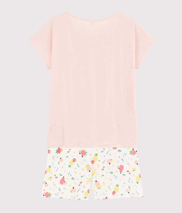 Kurzpyjama aus Bio-Baumwolle mit Obstmotiv f&uuml;r M&auml;dchen/Damen rosa FLEUR/weiss MULTICO