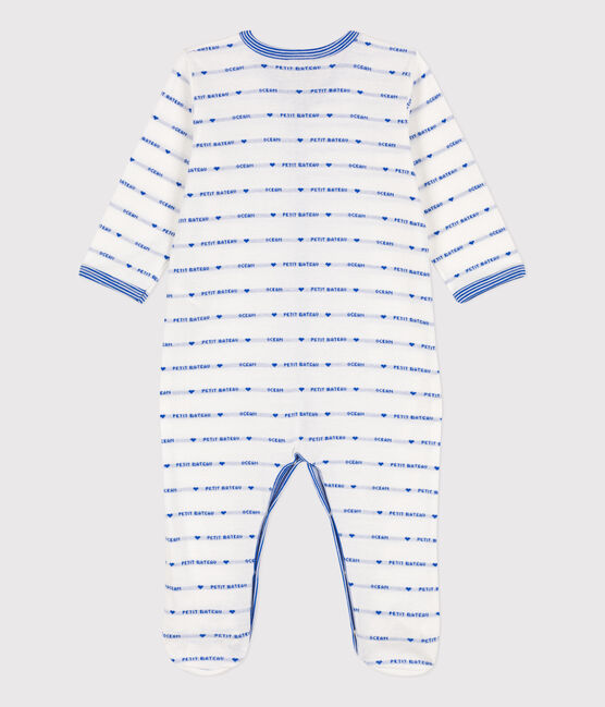 Strampler aus Baumwoll-Jacquard weiss MARSHMALLOW/blau PERSE